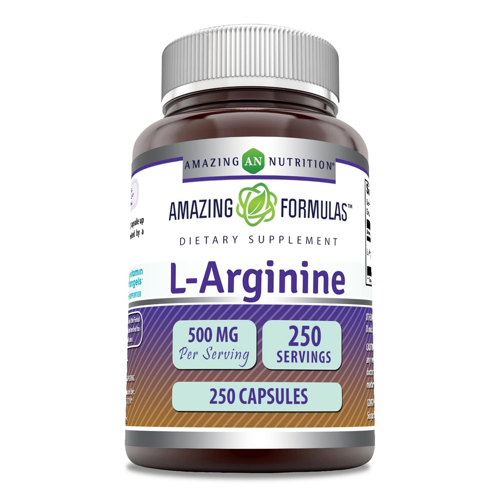 Amazing Formulas L- Arginin Supplement # 124; 500 Mg konsekvente # 124; 250 Kapsler # 124; Aminosyre Supplement for mænd & kvinder # 124; Non- GMO # # 124; Gluten Gratis # 124; Fremstillet i USA