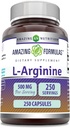 Amazing Formulas L- Arginin Supplement • 124; 500 Mg • 124; 250 kapsler • 124; Aminosyretilskud til mænd & kvinder • 124; Non- GMO • 124; Gluten Free • 124; Fremstillet i USA