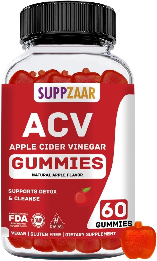 Vegansk Apple Cider Vinegar Gummies med moderen, 500mg 60 Servering - ACV Gummies for Natural Detox & Cleanse Immunsystem, fordøjelse - Alternativ til Apple Cider Vinegar Kapsler