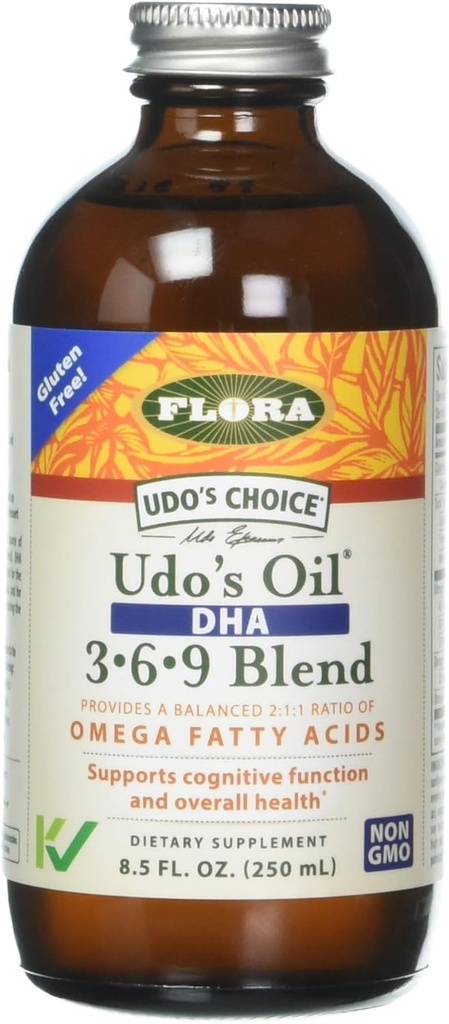UDO 's Triple Omega 3-6-9 DHA Oil Blend, 8,5 oz - Non- GMO & Gluten Free
