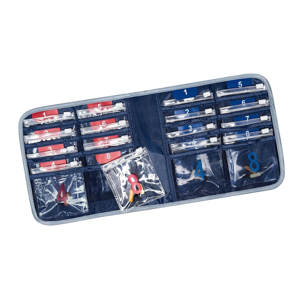Lewis N. Clark AM / PM Folding Pill Organizer + supplement sag for OTC medicin, Navy