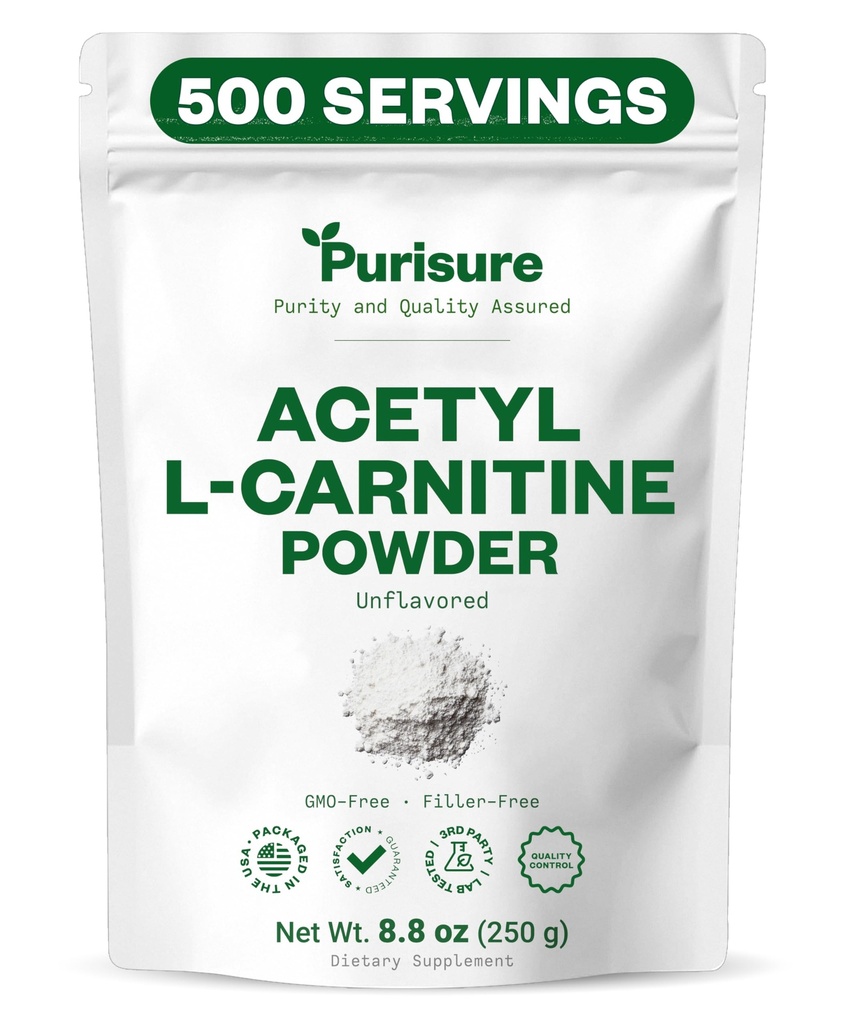 Fritid Acetyl L- Carnitin Powder, 250g, ALICAR Powder, Aminosyre supplement, Acetyl L- Carnitin tillæg for bedre kognitiv ydeevne og muskuløs Endurance, Gluten Free, Non- GMO, 500 Servere