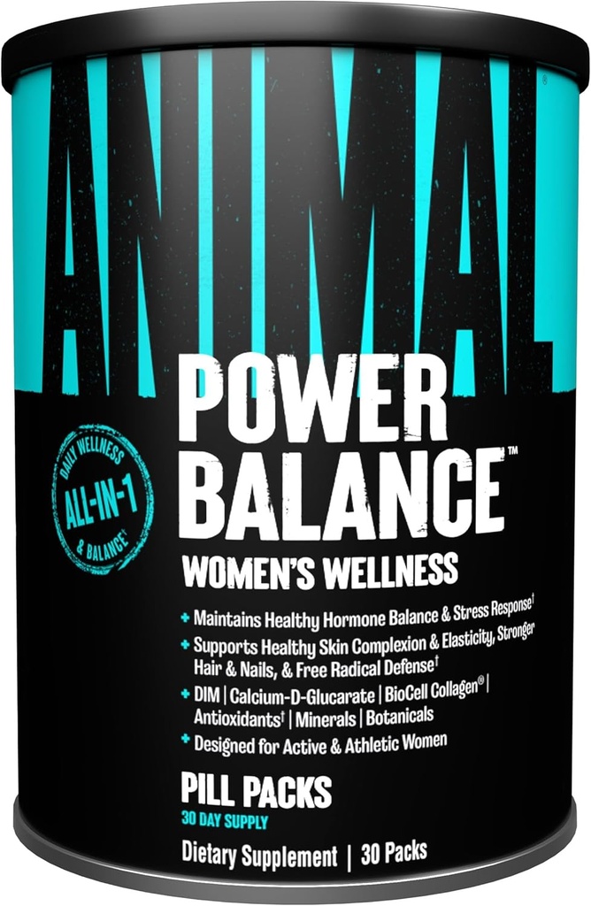 Animal Power Balance - Women 's Alpha F Omfattende Formel - Understøtter Hormonal Balance, Complexion, Hår, Nails, Mood and Stress, Intestinal Health, & Bone og fælles sundhed - 30 pakker