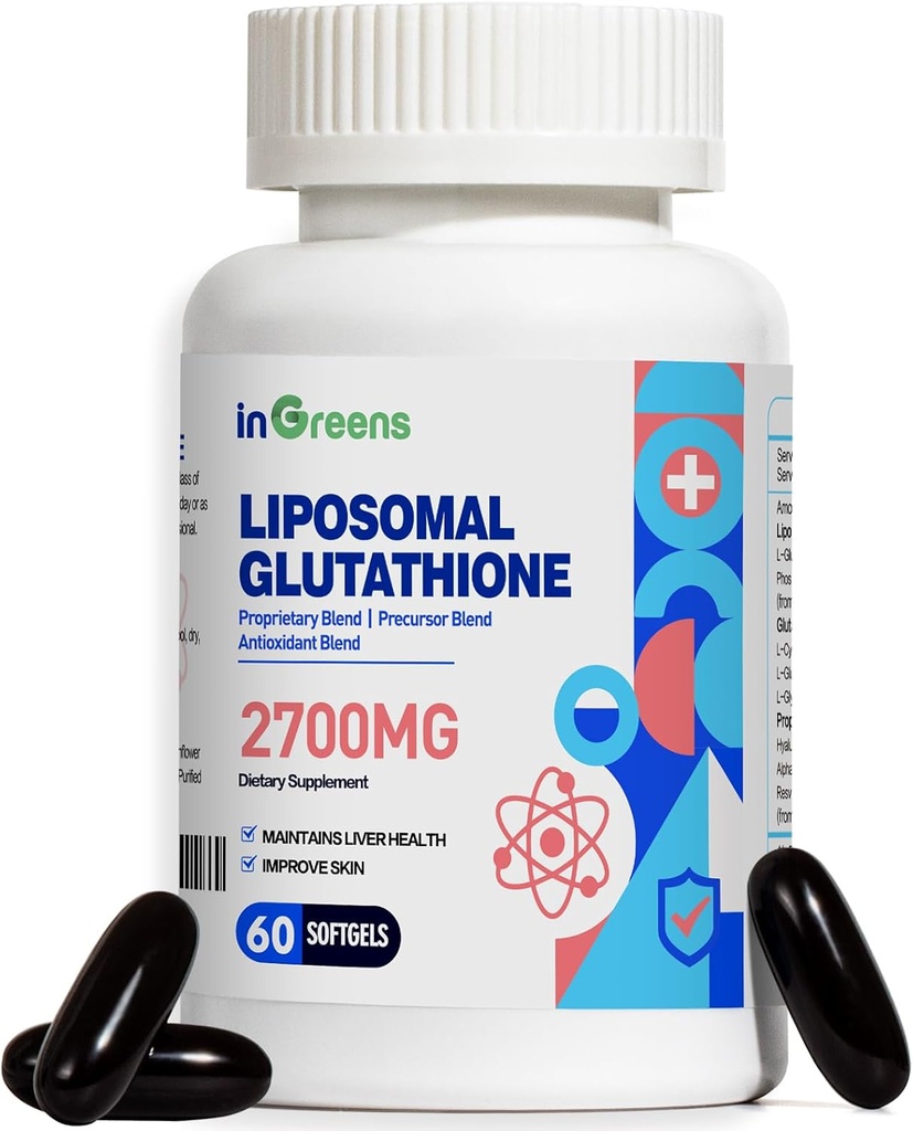 2700 MG Liposomal Glutathione Supplement, Max Absorption, Active Form L Glutathione reduktase (GSH), with Hyaluronic Acid, Resveratrol, Powerful Antioxidant, Health Aging, 60 Softgels