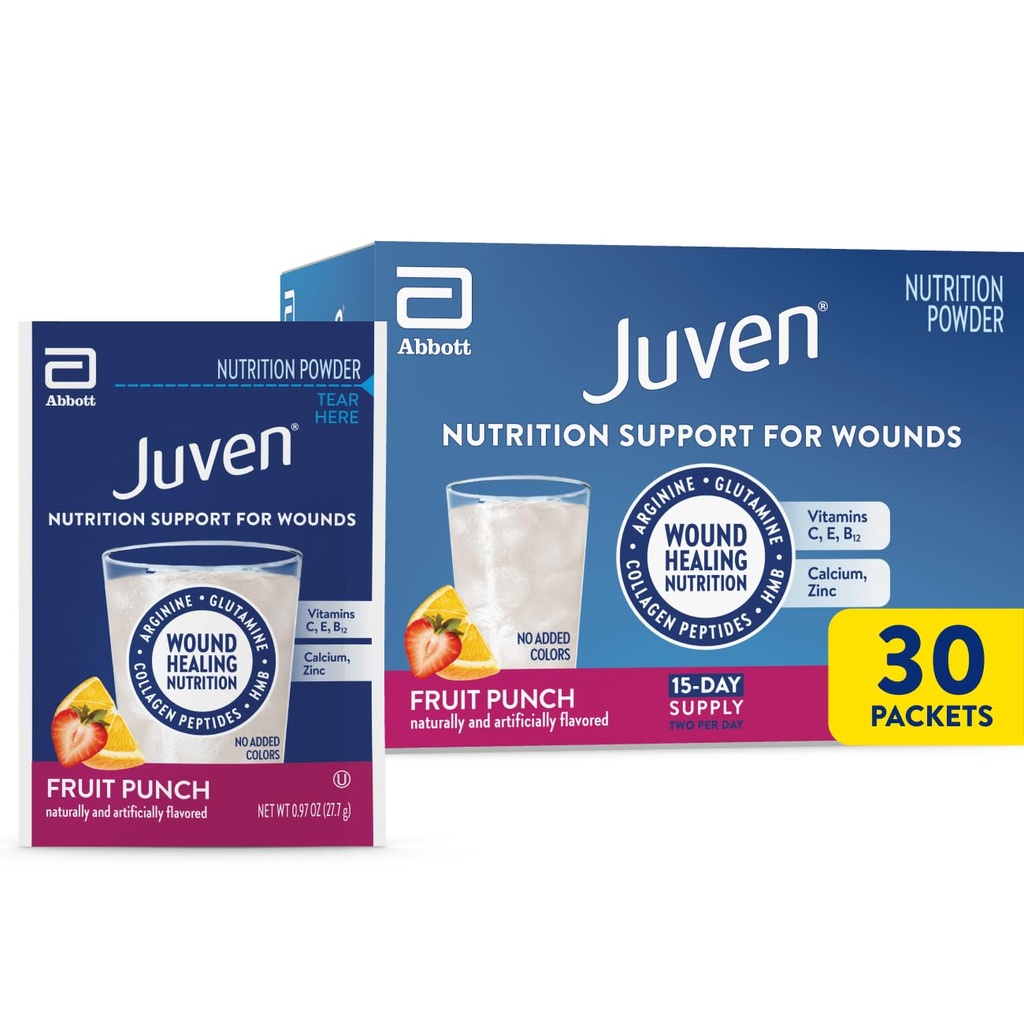 Juven Therapeutic Nutrition Drink Powder inkl. Collagen Peptider, Aminosyrer, og HMB For Sår Healing Support, Fruit Punch, 30 Pakker