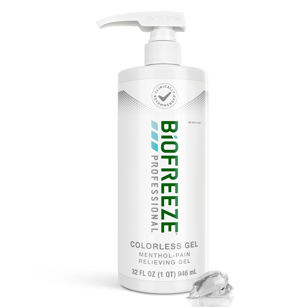 Biofreeze Professional Gel Pain Relief for Knee, Neck, Hip, Joint, Shoulder, & Simple Backache, Gigt Pain Reliever, Sore Muskelrelief, Farveløs Menthol Gel 32 Fl Oz