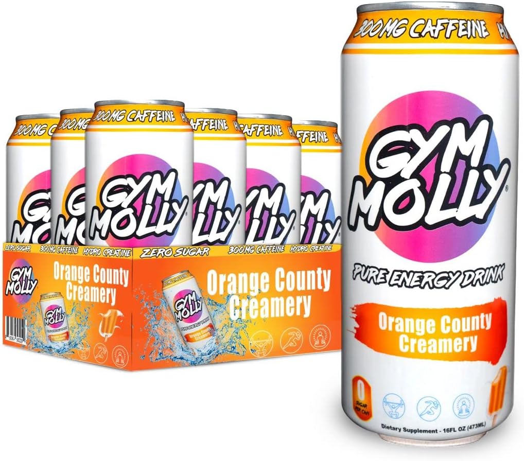 Gym Molly Orange County Creamery Energy Drink Cans - 124; Zero Sugar - 124; Hydro Creatin - 124; Vegan BCAAs - 124; B Vitamin - 124; 16 fl oz (Pack of 12)