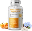 Triple Magnesium Complex - Magnesium Glycinate, Taurat & Malat Supplement med Omega3, Ashwagandha, GABA for søvn, Brain Heart & Muscle Support - Høj Absorption og Gentle, Vegan, 120 Kapsler