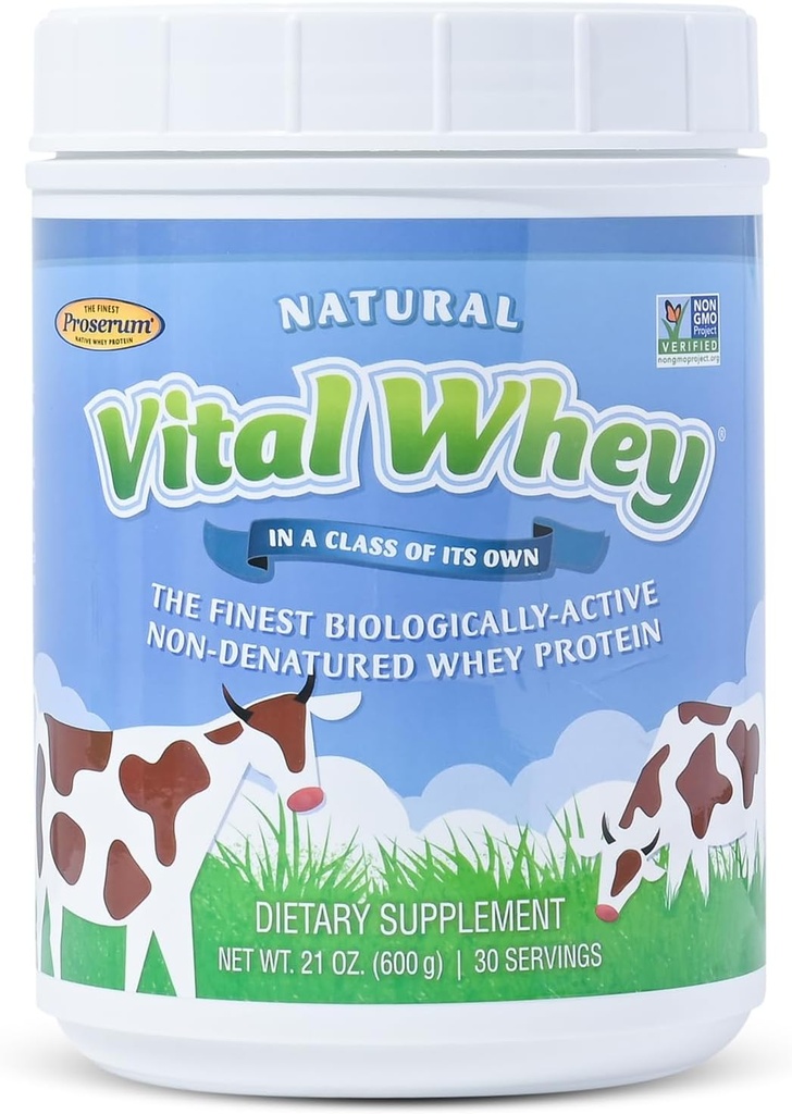 Grass- Fed Whey Protein Powder for immun Vitality, Natural Flavor 600g (30 Servere), 15g Protein Per Serve, Vital Whey, Clean Holistic, Wellness Nutrition