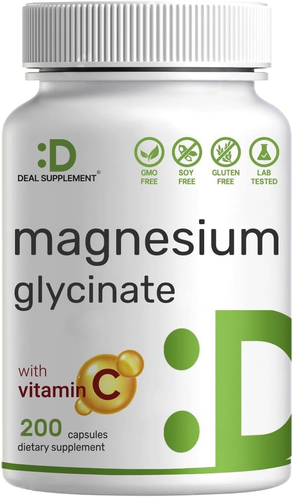 Magnesium Glycinat 500 mg per kapsel (1000 mg per servering) Plus C-vitamin, 240 kapsler - 100% chelated for Easy Absorption - Essential Mineral supplement