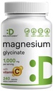 Magnesium Glycinat 500 mg per kapsel (1000 mg per servering) Plus C-vitamin, 240 kapsler - 100% chelated for Easy Absorption - Essential Mineral supplement