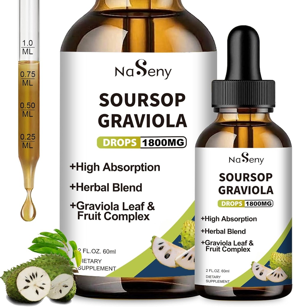 Soursop Bitters Liquid, Soursop Bitters for immun, Antioxidant, fordøjelsesmiddel, Graviola Fruit and Leaf Extract Drop, Herbal Extract med Vitamin for Cell Support & Regeneration, Daily Supplement, 2 FL OZ