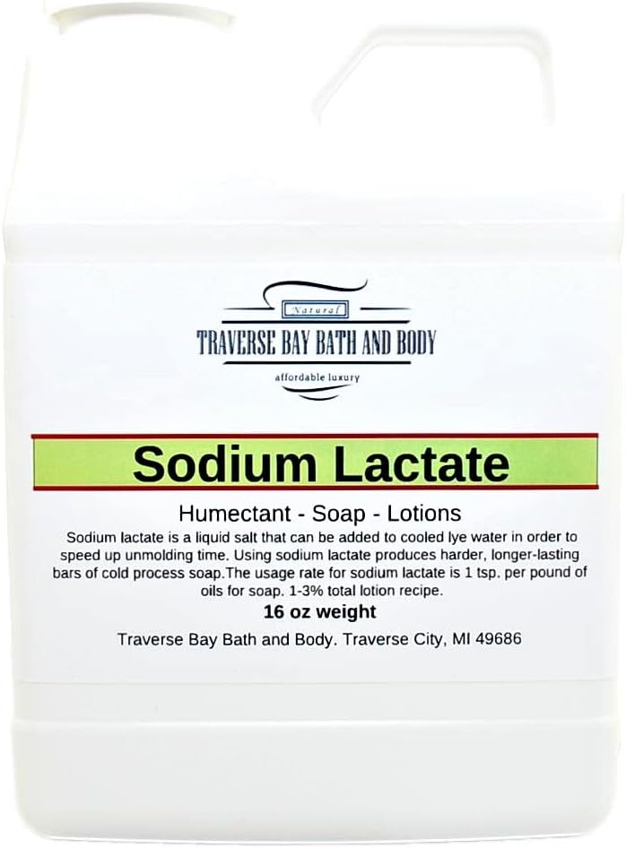 Traverse Bay Bath og Body Natriumlactat, 16 oz, Sikkerhedsforseglet beholder. 60% koncentration USP Naturlig konservering fremstillet i USA