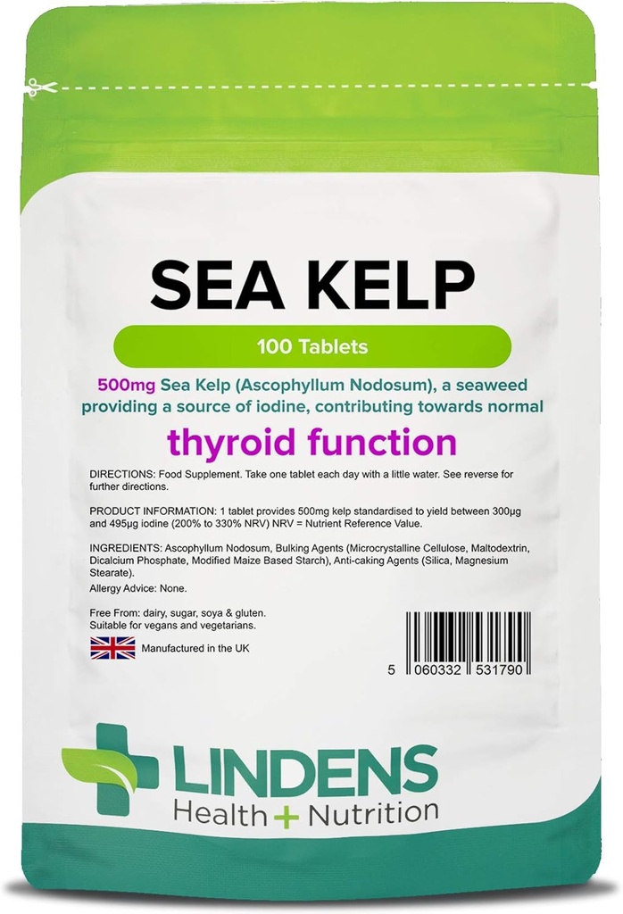 Lindens Kelp Tablets 100 x 500 mg høj potens 1- a- dag