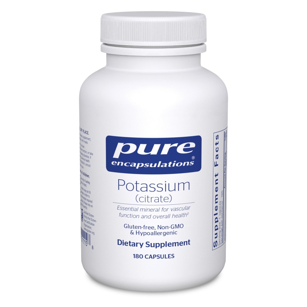 Rene indkapslinger Kalium (Citrate) - Essential Electrolyte supplement til støtte nerve & muskelfunktion, adrenaler, Hormon, Heart Health & Energy * - Kalium Citrate Capsule - 180 Kapsler