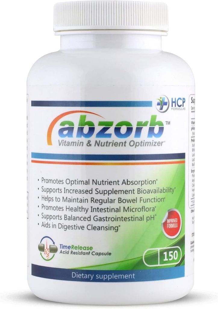 Abzorb - Vitamin & Nutrient Optimizer - fordøjelsesenzymer, probiotika, & Magnesium Oxide Complex - Balance Intestinal Flora - Gut Sundhed & tarmstøtte - Kosttilskud - 150 Caps