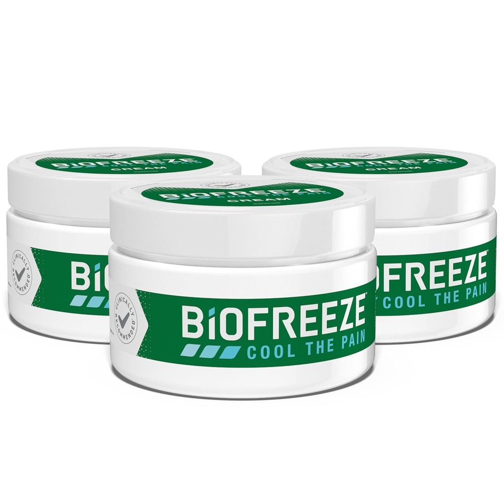 Biofreeze Cream Menthol 3 OZ Jar (pakke af 3) forbundet med Sore Muskler, Gigt, Simple Baggrunde, og fælles smerte (Packaging May Vary)