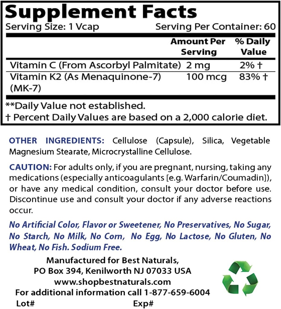 Best Naturals MK-7 100 mcg & Quercetin with Bromelain