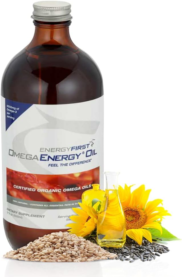 EnergiFirst Omega Energy Oil - Omega 3 & 6 supplement med Flaxseed, Solsikke, Sesame & Pumpkin Seed Oil, Vegan Antioxidant & 12oz