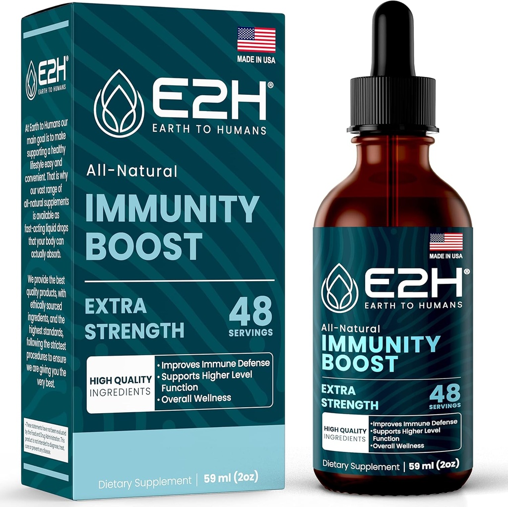 E2H Avanceret immunforsvar Supplement - All- Natural Immunbooster - Immun Support Support Drops - Indeholder Holy Basil, Papaya blade og rød banded Polypore - Non- GMO, Vegan - 2 Fl Oz