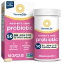 Renew Life Women 's Probiotic Capsules, 50 Millioner CFU Garanteret, Understøtter pH balance, Vaginal, Urinary, fordøjelses- og immunsundhed (2), L. Rhamnosus GG, Dairy, Soy og Gluten- Free, 60 Greve