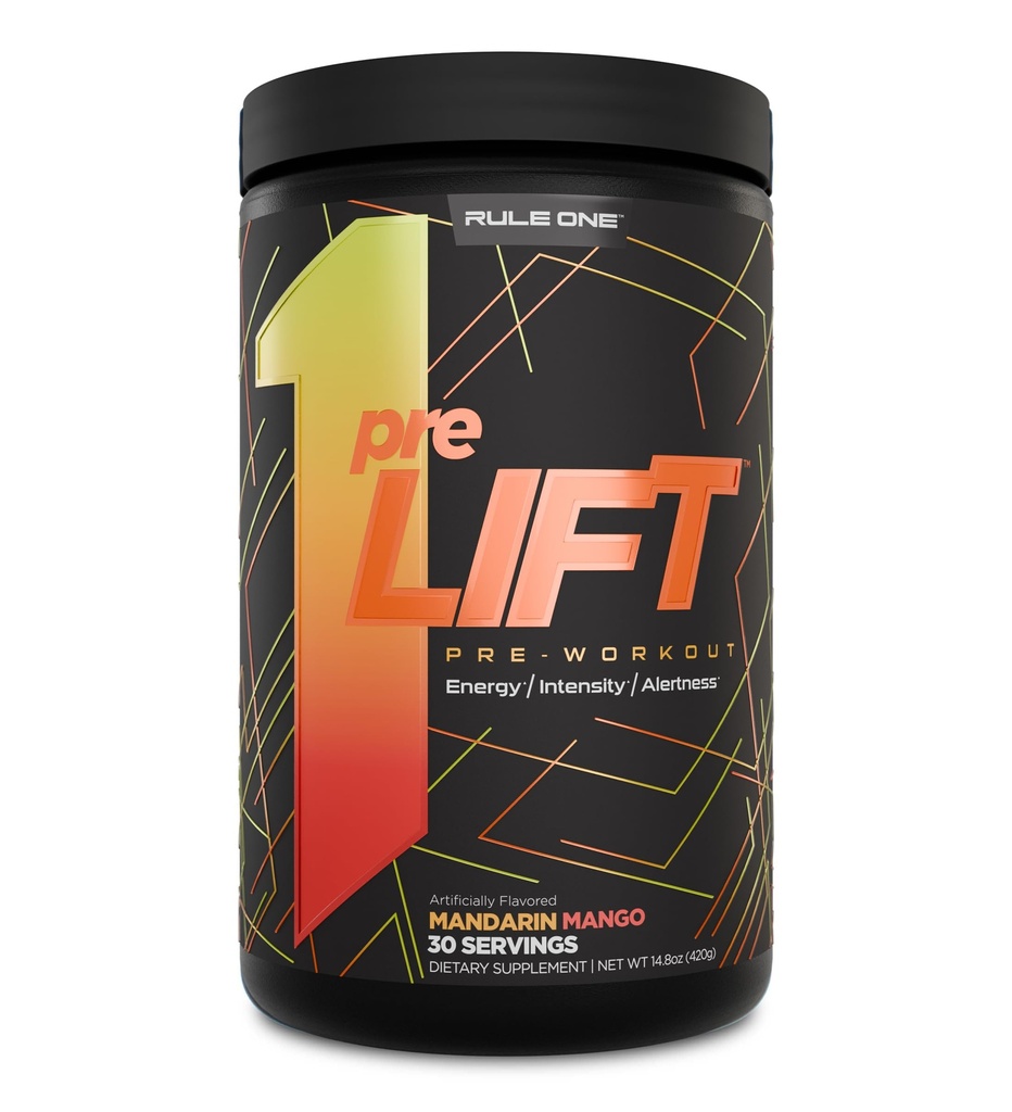 Regel 1 preLIFT Pre- Workout - 6g Citrulline, 3,2 g Beta Alanine, 3 Koffein Kilder + 20 Andre for energi, Alerness, & Endurance (30 Servere, Mandarin Mango)