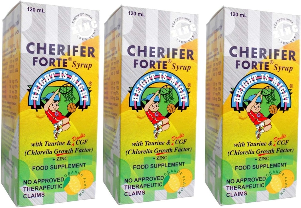 3 CHERIFER Forte Syrup w / Taurine & Dobbelt Chlorella vækstfaktor + Zink 120ml