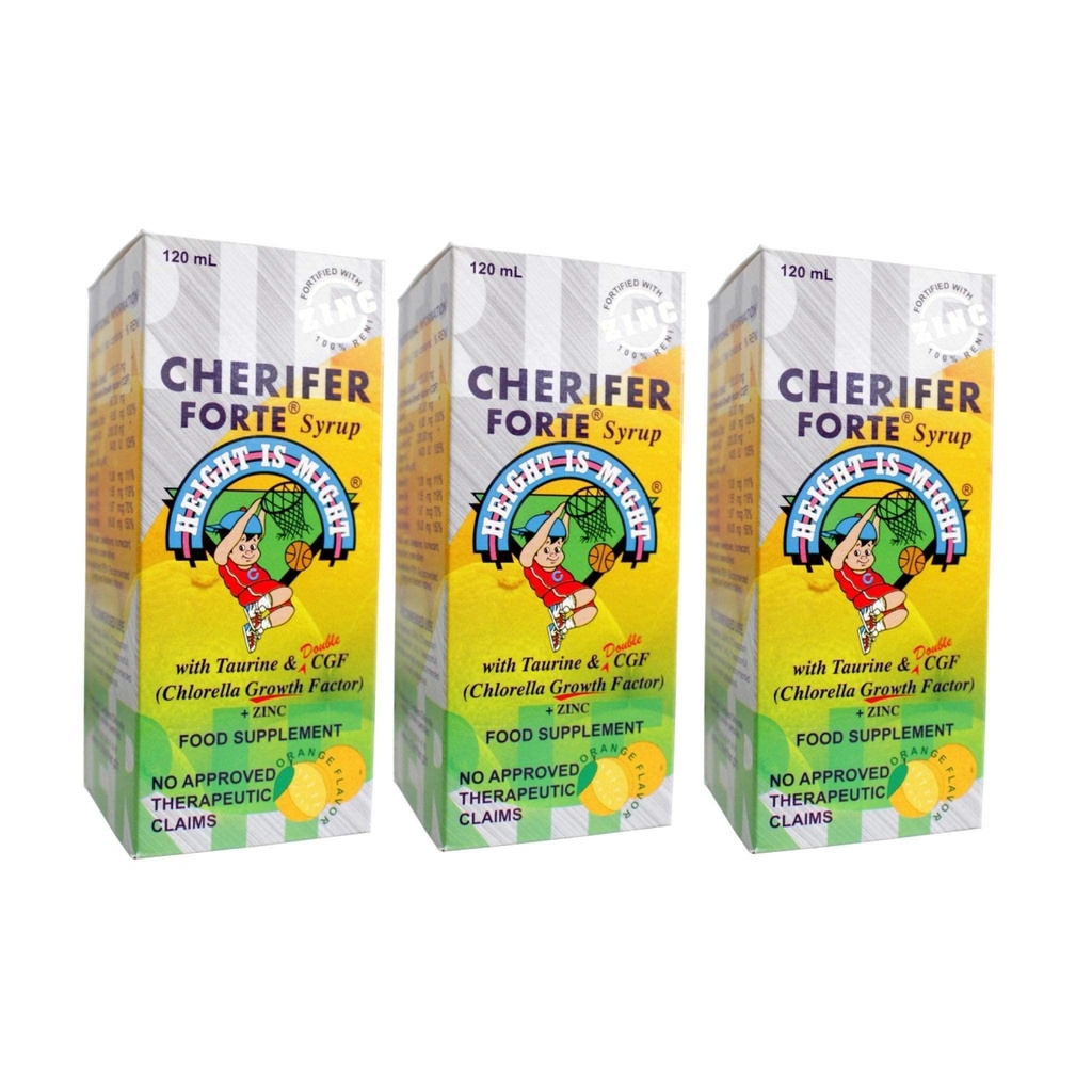 3 CHERIFER Forte Syrup w / Taurine & Dobbelt Chlorella vækstfaktor + Zink 120ml