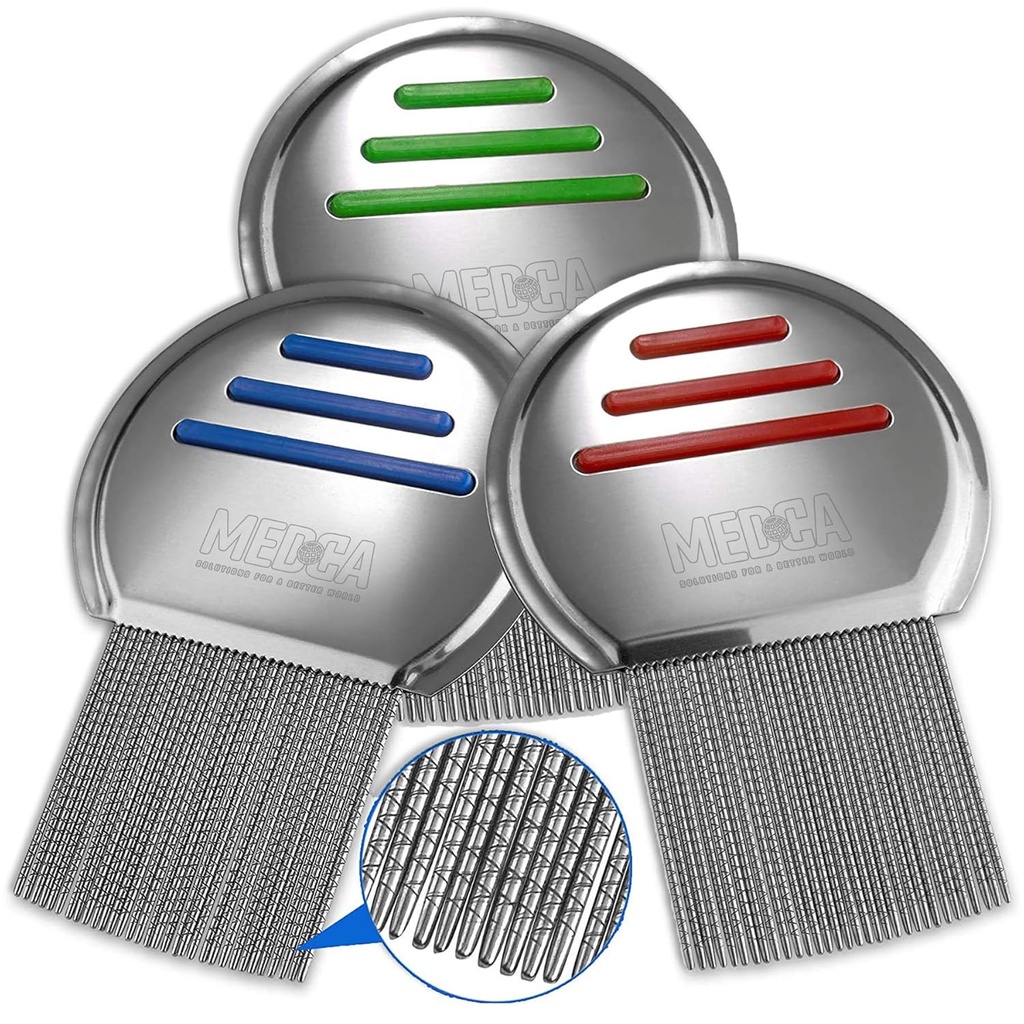 Lice Comb - (Pack of 3) Head Lice Treatment, der er individuelt pakket Professional rustfrit stål Louse og Nit Combs Fjerner æg med Afrundede Tips til Comfort