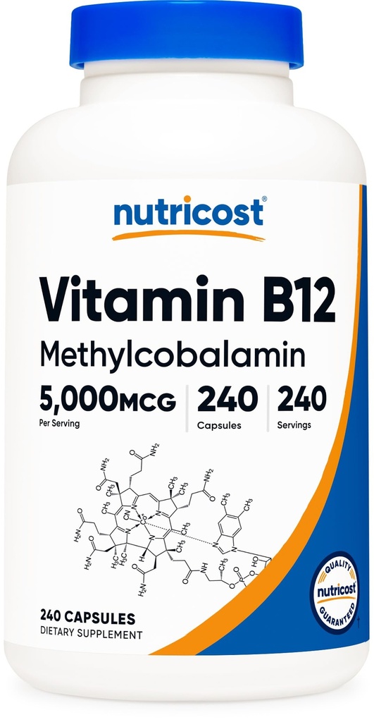 Nutricost Vitamin B12 (Methylcobalamin) 5000mcg, 240 Kapsler - Vegetariske Caps, Non- GMO, Gluten Free B12 Supplement