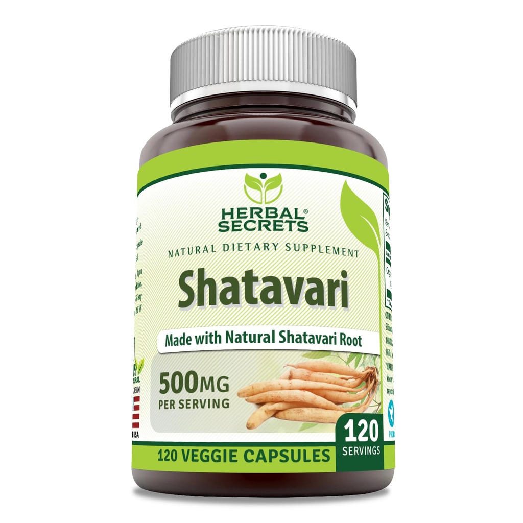 Herbal Secrets Shatavari Supplement: 124; 500 Mg Per Serving: 124; 120 Veggie Kapsler: 124; Non- GMO: 124; Gluten- fri: 124; Fremstillet i USA
