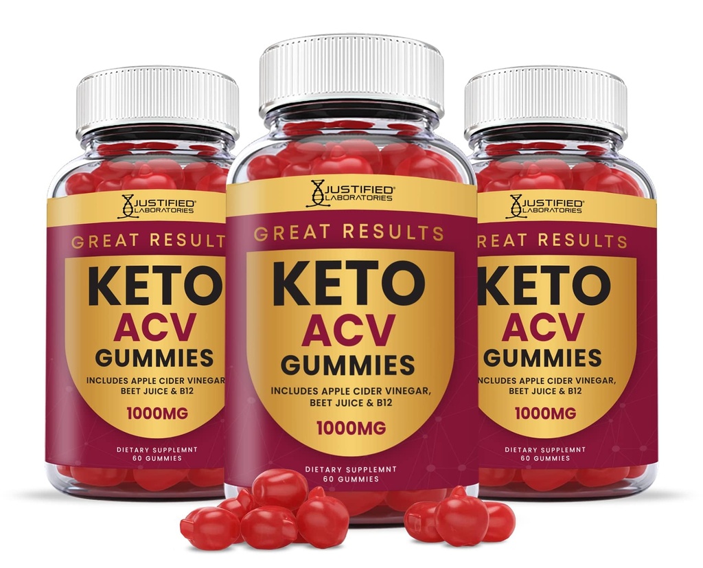 Justified Laboratories (3 Pack Great Resultater Keto ACV Gummies Advanced Formel 1000MG Formuleret med Pomegranate Beet Juice Powder B12 Vegan Non GMO 180 Gummys