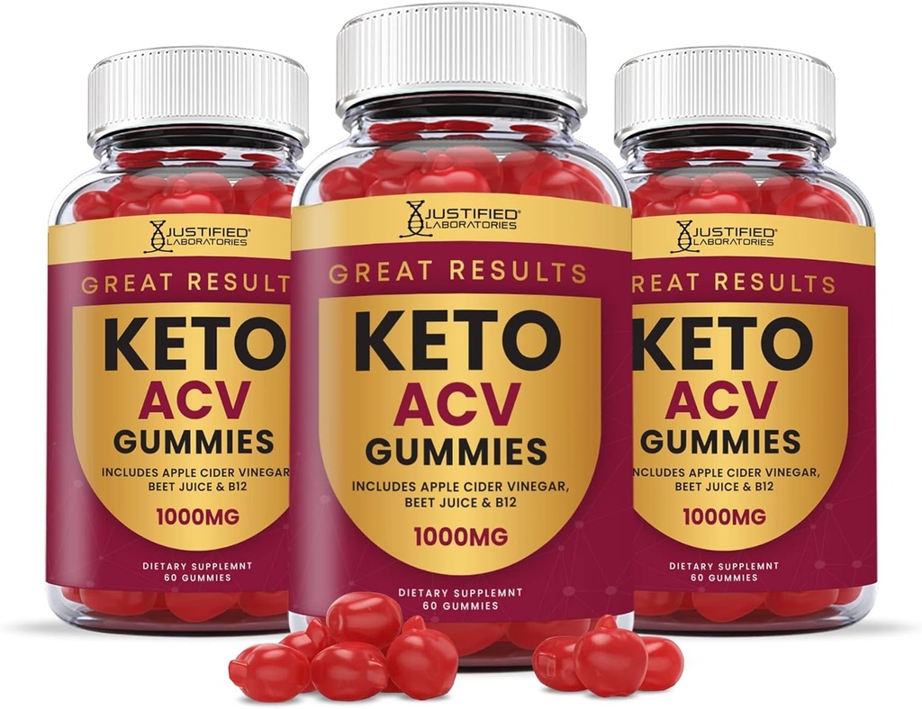 Justified Laboratories (3 Pack Great Resultater Keto ACV Gummies Advanced Formel 1000MG Formuleret med Pomegranate Beet Juice Powder B12 Vegan Non GMO 180 Gummys