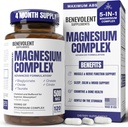 Magnesiumkompleks supplement, 4 måneders levering af 500mg 5- in-1 Bisglycinat, oxid, taurat, aspartat, citrat, Max Absorption Magnesium supplement til ro, søvn & lg kramper, 120 Kapsler