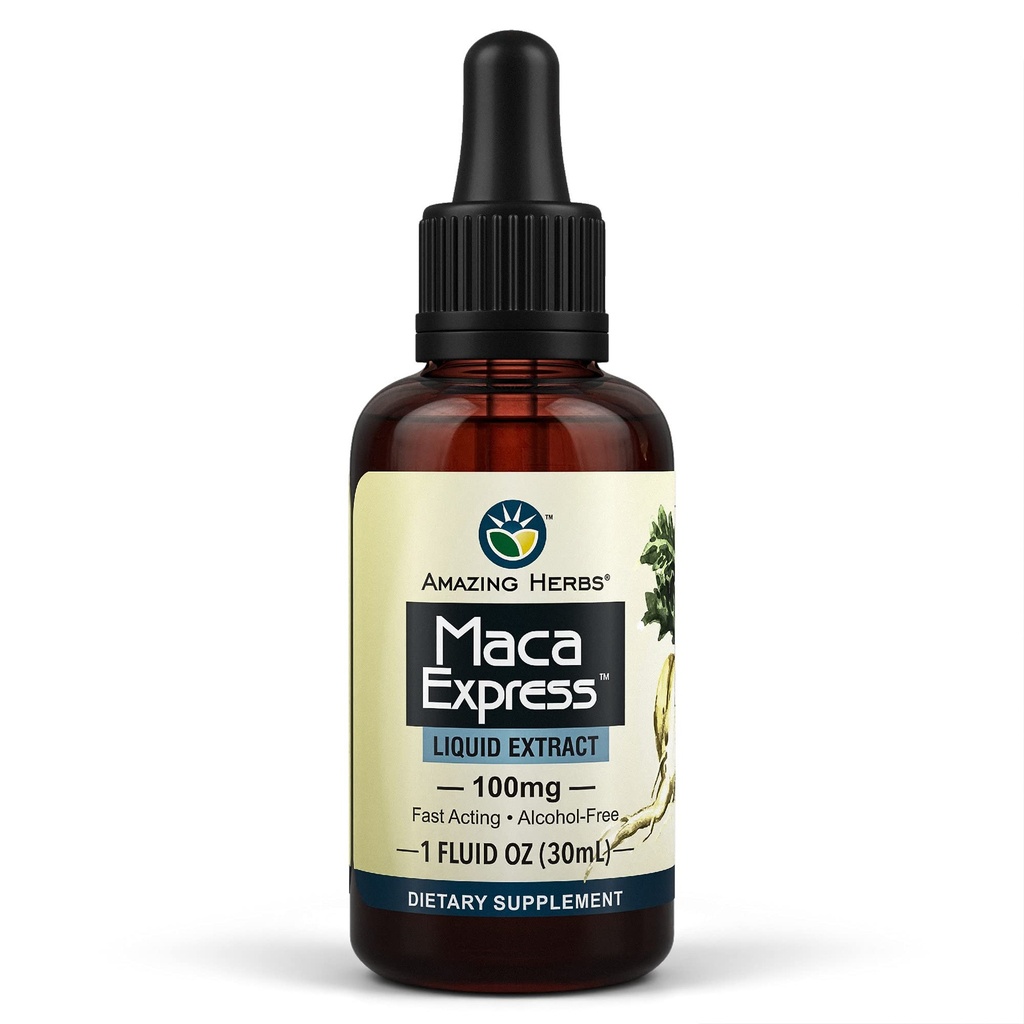 Amazing Herbs Maca Express Liquid Extract - Peruvian Maca Extract, Promotes Stamina, Energy, Endurance, & Mental Clairity - 1 Fl Oz