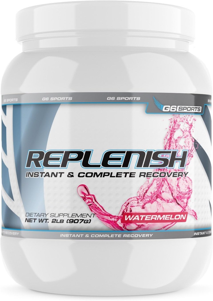 G6 Sports Nutrition Replenish Instant & Complete Recovery (Post Workout Formel, 11g af BCAA & EAA, 20g Whey Protein, 1000mg Creatin MagnaPower, Zero Raffinated Sugars) - 2lb Jar - Watermelon