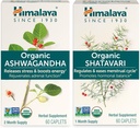 Himalaya Organic Ashwagandha for Energy Support Plus Organic Shatavari for PMS, Menstrual Cramp Relief & Menopause Support, 60 Capsules Each – 2 Product Bundle