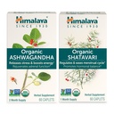 Himalaya Organic Ashwagandha til energistøtte Plus Organic Shatavari til PMS, Menstrual Cramp Relief & Menopause Support, 60 kapsler hver - 2 Produkt bundle