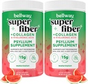 Bellway Super Fiber Powder + Collagen (2 Pack), Sugar- Free Psyllium Husk Powder med Collagen Peptider og Hyaluronsyre til Gut Health, Sund Hud, Nails, Bones & Joints, Watermelon (21.2 oz)