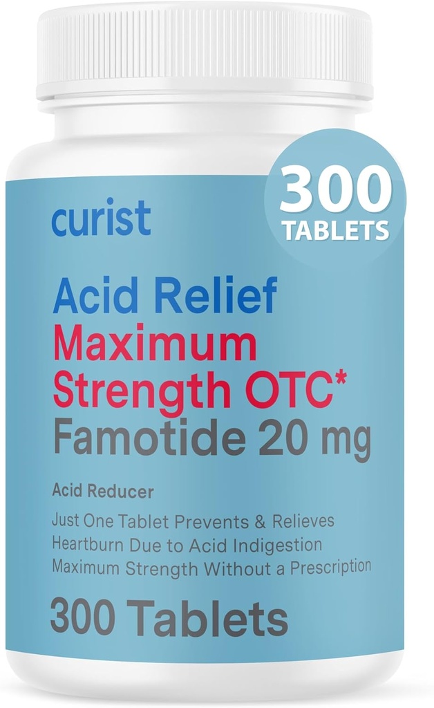 Curist Famotidine 20mg Bulk Pack (300 Count Tablets) Acid Reflux Medicine for Heartburn Relief - OTC Maximum Strength Stomach Acid Reducer - Anti Acid Relief Tablets for Indigestion Heartburn Relief
