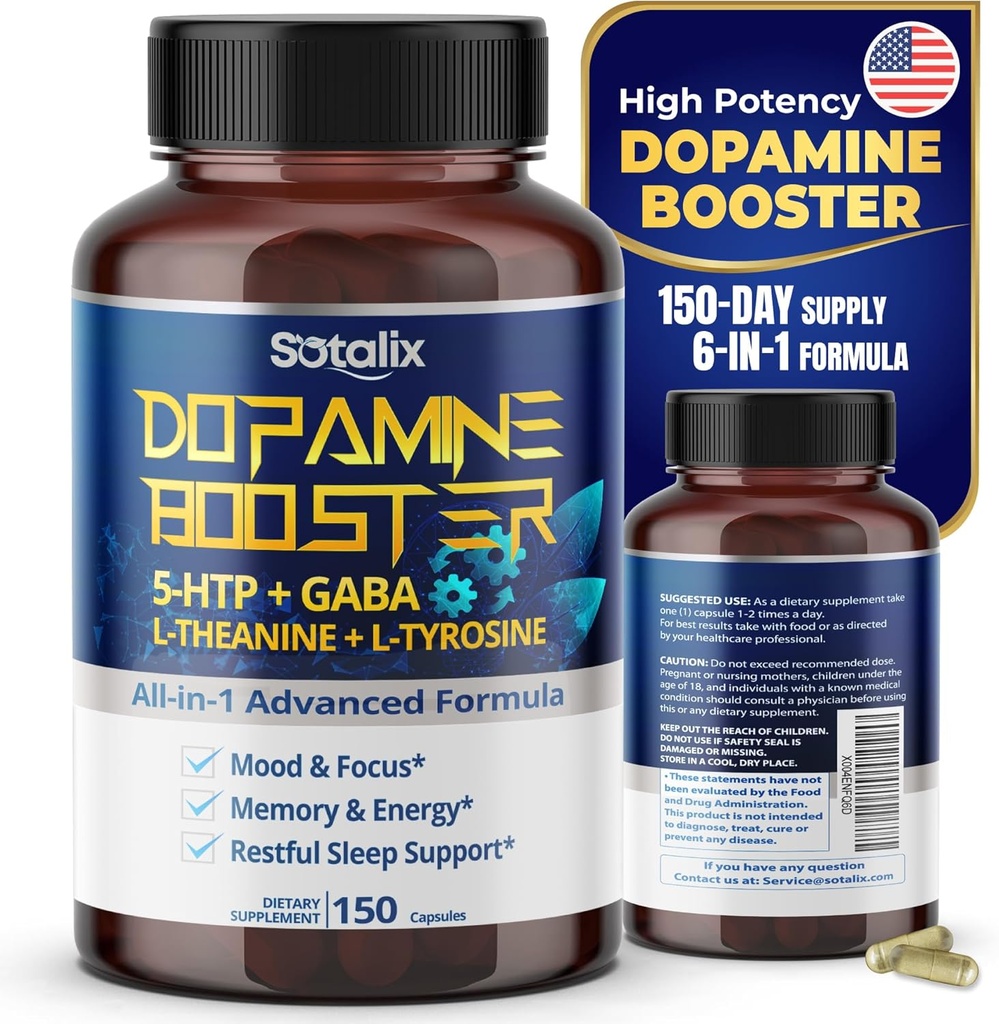 5-HTP + GABA med L- Theanine + L- Tyrosine - Mood & Focus, Memory & Energy, Restaured Sleep Support - USA Made & Tested (150- dages levering (pakke med 1))