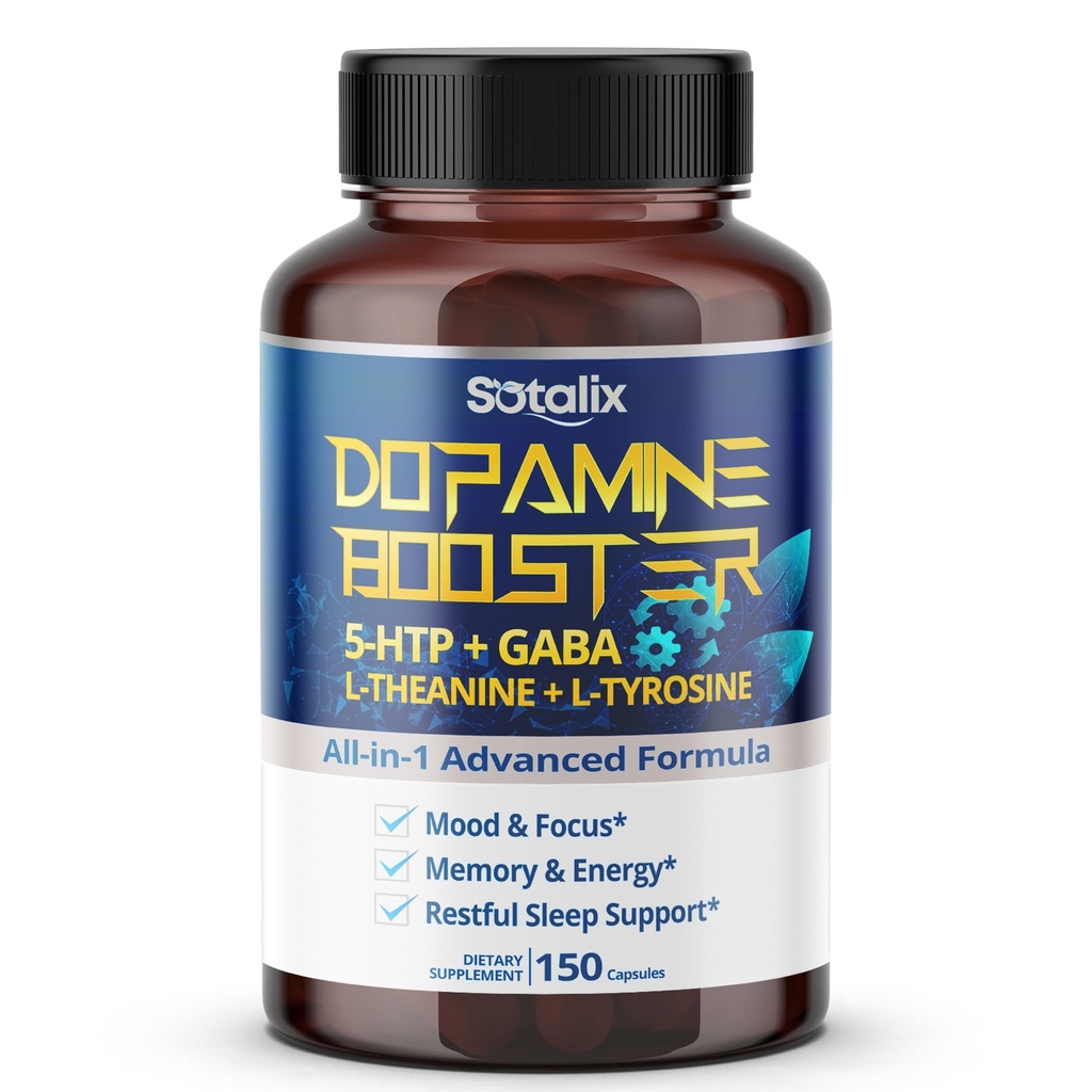 5-HTP + GABA med L- Theanine + L- Tyrosine - Mood & Focus, Memory & Energy, Restaured Sleep Support - USA Made & Tested (150- dages levering (pakke med 1))