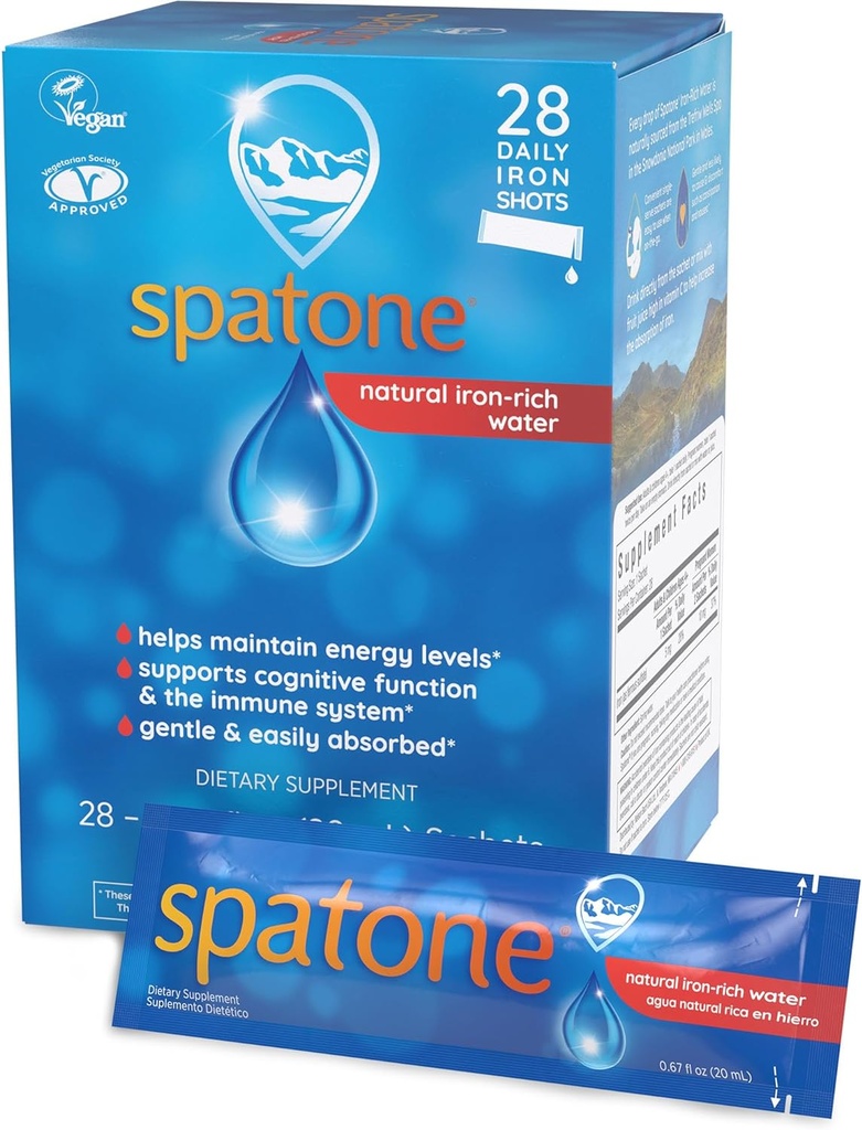Spatone Natural Liquid Iron Supplement for Women - Men & Kids Ages 4+ - Ideal During Pregnancy - Easily Absorbed & Gentle - Vegan - Vegetarian - Original Flavor - 28-Day - 5mg of Iron Per 20mL Sachet