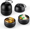 Zannaki lille portable enkelt pilleboks Keychain - Metal Daily Travel Pill Organizer sag, Vandtæt pilleholder flaske, Cute Medicine Vitamin Supplement Container Carrier til Pocket eller Purse, Sort