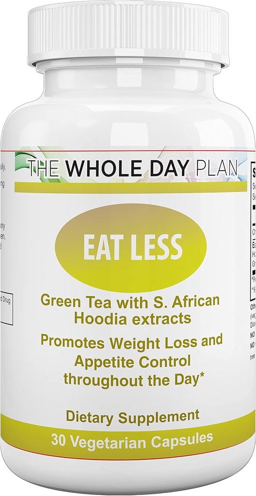 Den HELDAG Plan EAT LESS - Vægttab piller for kvinder og mænd, der virker hurtigt - Appetite Suppressant Fat Burning Kosttilskud, 30 kapsler, Made in USA