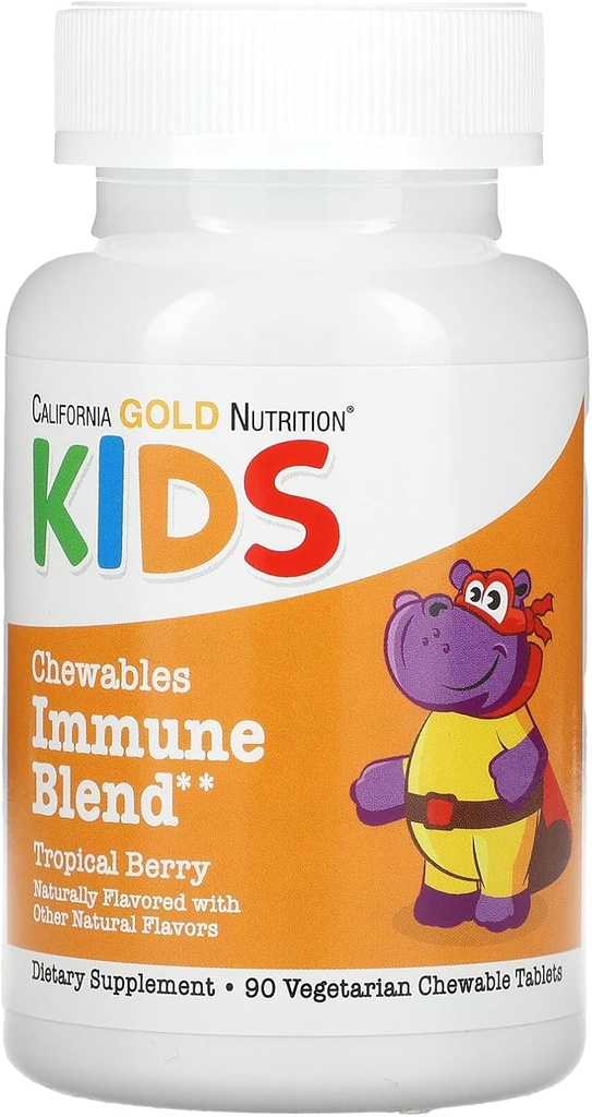 California Gold Nutrition Chewable Immunblend med vitamin A, C-vitamin, E-vitamin og zink til børn, naturlige tropiske bær, 90 vegetariske tabletter