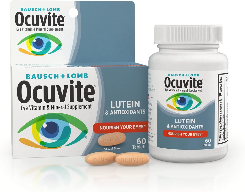 Ocuvite Eye Vitamin & Mineral supplement, Lutein & Antioxidant Vitaminer A, C & E, Zink for Eye Health & Support, Vitaminer for Eye, 60 tabletter