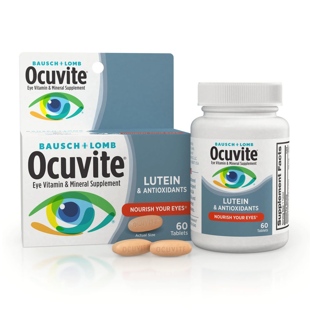 Ocuvite Eye Vitamin & Mineral supplement, Lutein & Antioxidant Vitaminer A, C & E, Zink for Eye Health & Support, Vitaminer for Eye, 60 tabletter
