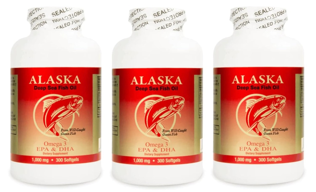 3 X 300 Alaska Deep Sea Omega-3 Fish Oil = 900Caps, EPA / DHA, FRESH, Nyt produkt Godt produkt!!