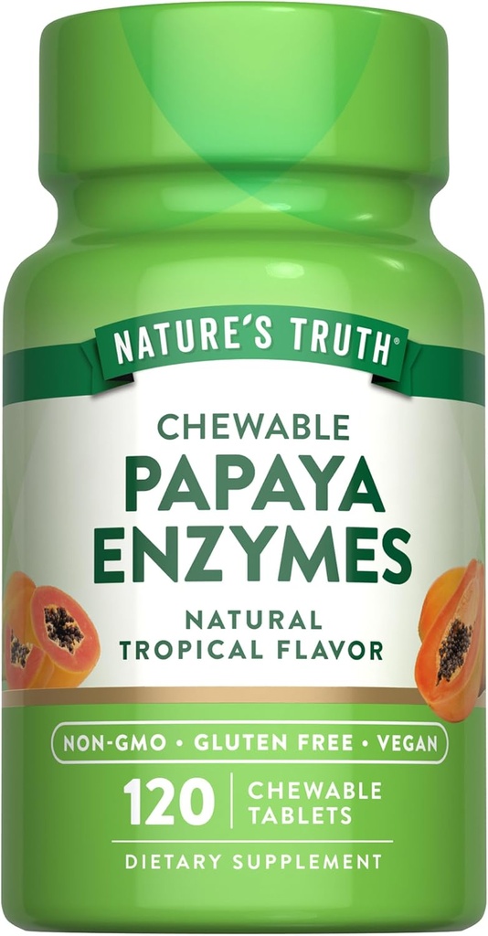 Nature 's Truth Papaya Enzyme Chewable Tablets against 124; 120 Greve Budding 124; Vegan, Non- GMO & Gluten Free Supplement for fordøjelse Budding 124; Natural Tropical Flavor
